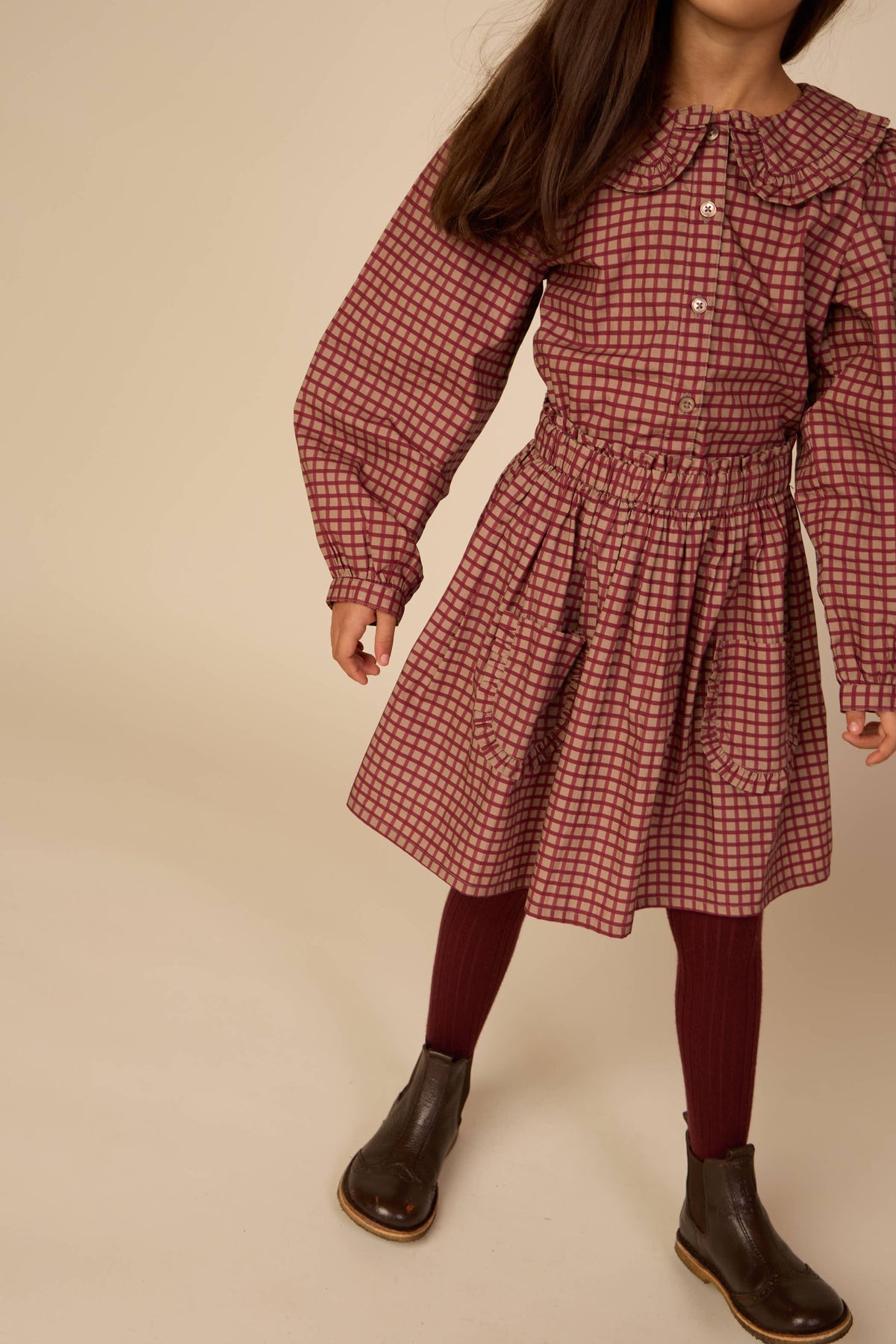Popelinerock mit Rüschentaschen Tween - Bordeaux Check | 101444 Julia