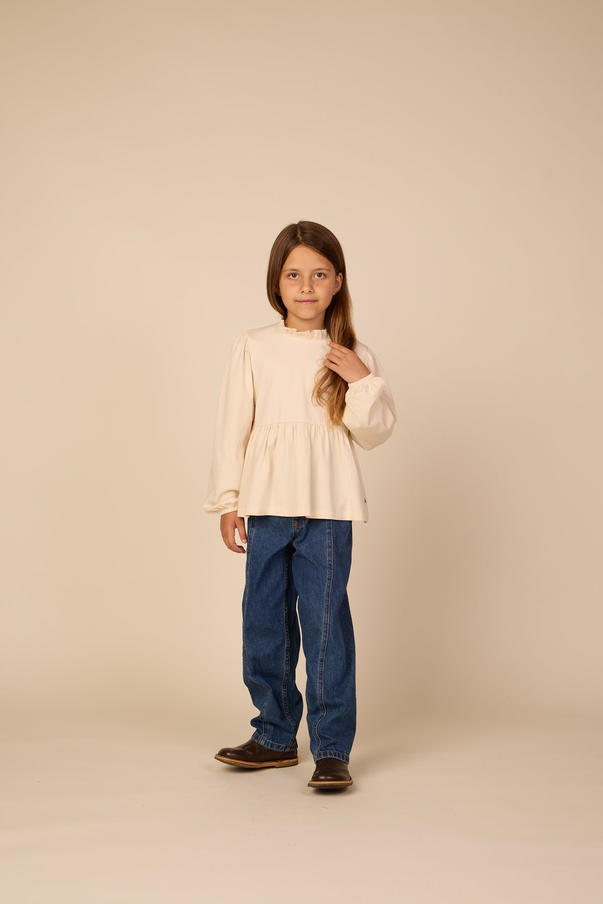 Einfarbige Jerseybluse mit Schößchen Tween - Offwhite | 101546 Heidi