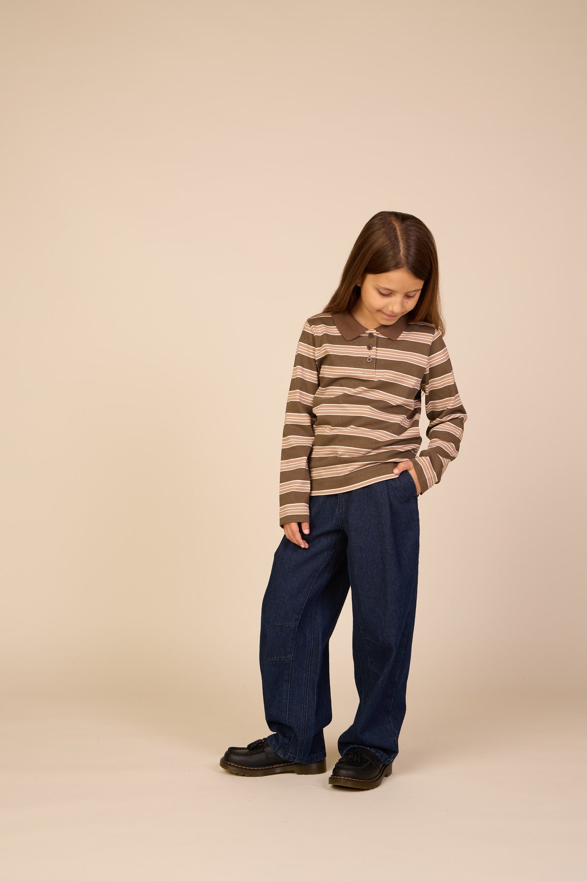 Gestreiftes Langarm-Poloshirt aus Jersey Tween - Brown | 101696 Hope