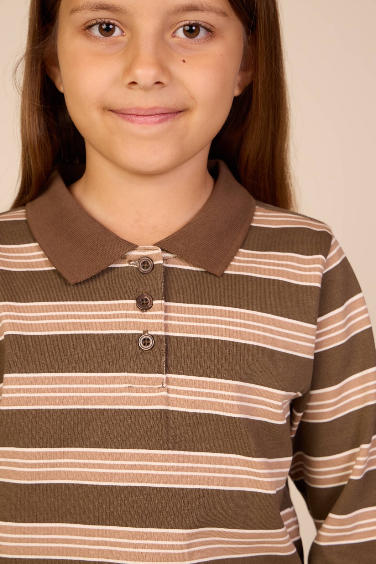Gestreiftes Langarm-Poloshirt aus Jersey Tween - Brown | 101696 Hope