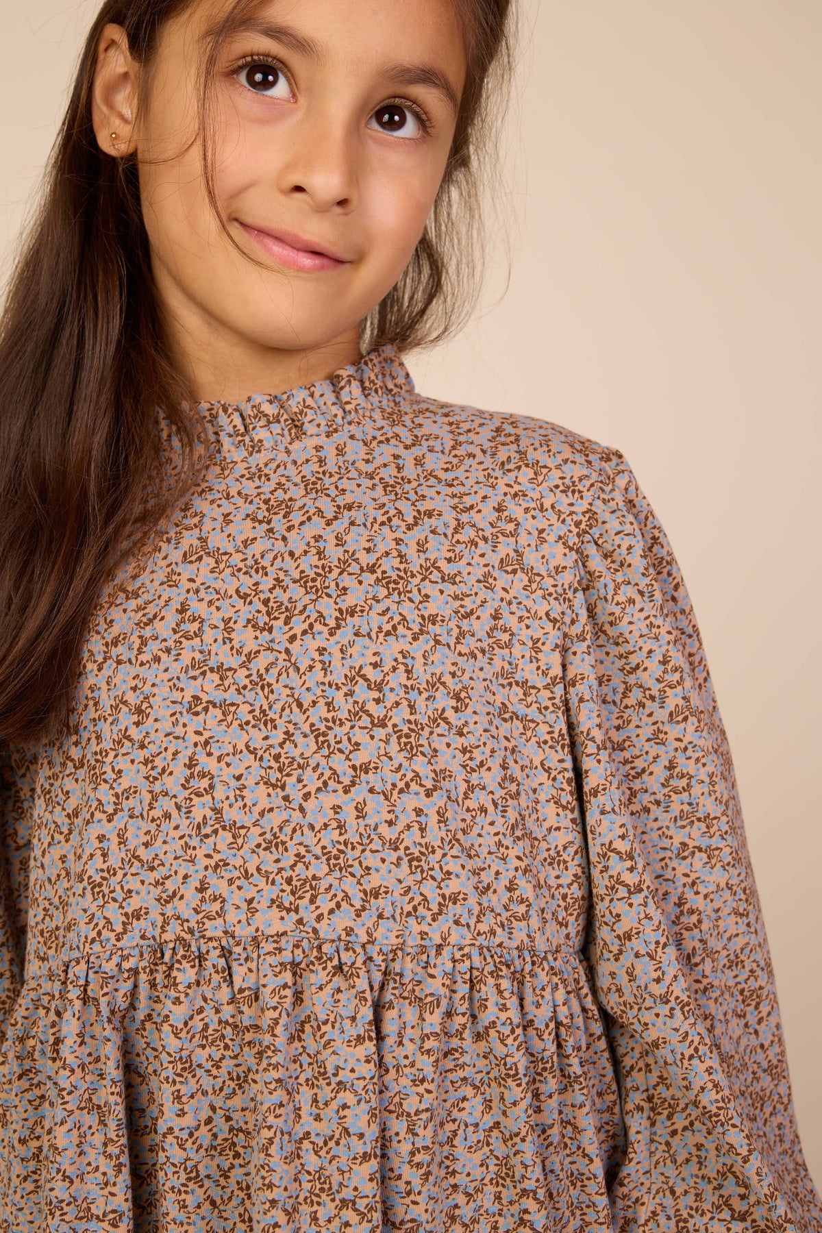 Kleingeblümte Jerseybluse mit Schößchen Tween - Blue/Brown | 101542 Heidi