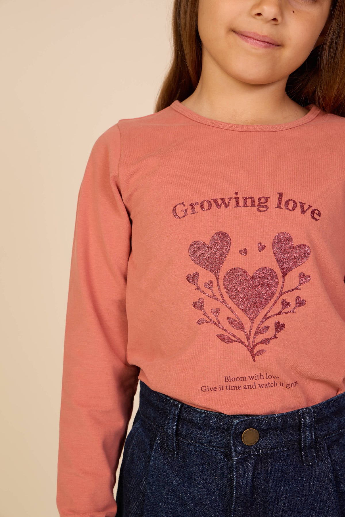 Langarmshirt mit Glitzerprint Tween - Dusty Rose | 101714 Piper