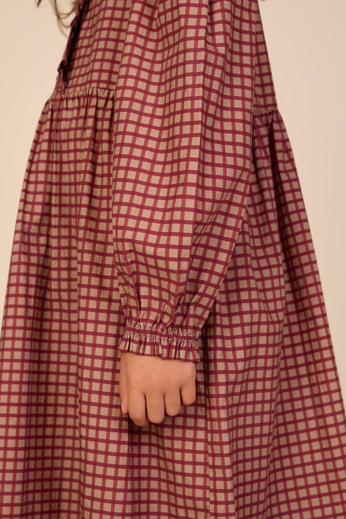 Popelinekleid mit Knopfleiste Tween - Bordeaux Check | 101437 Julia