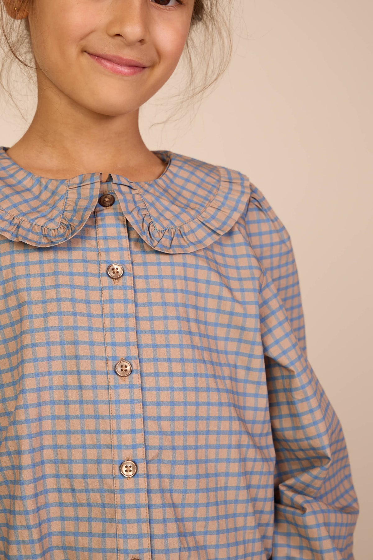 Popelinebluse mit Rüschenkragen Tween - Blue Check | 101452 Julia