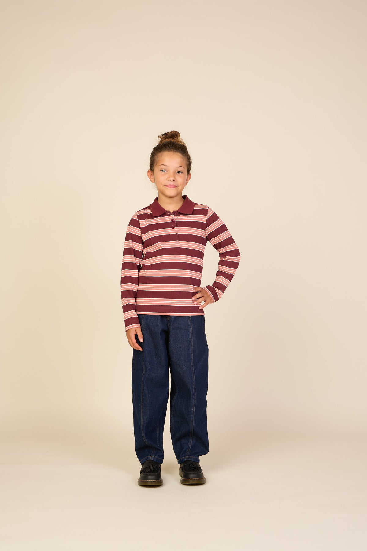 Gestreiftes Langarm-Poloshirt aus Jersey Tween - Bordeaux | 101698 Hope