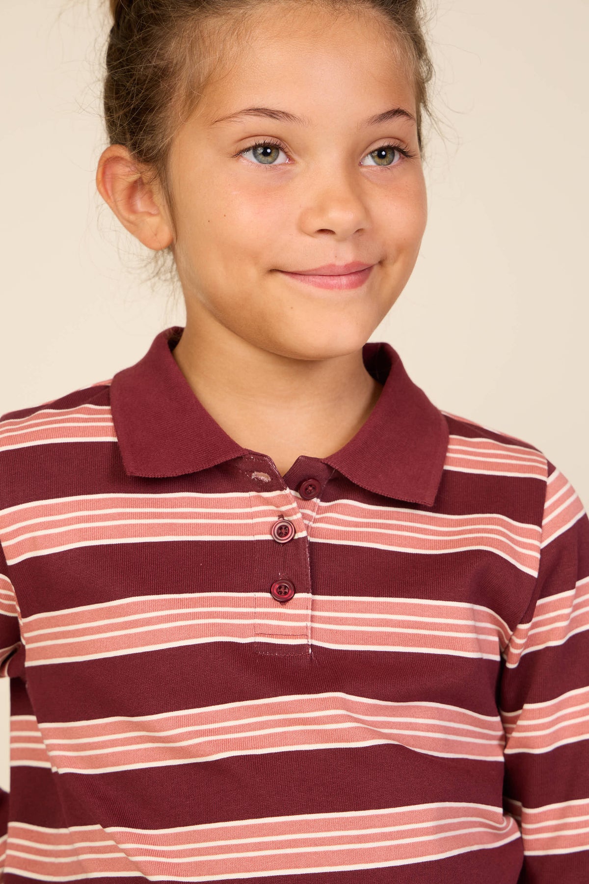 Gestreiftes Langarm-Poloshirt aus Jersey Tween - Bordeaux | 101698 Hope