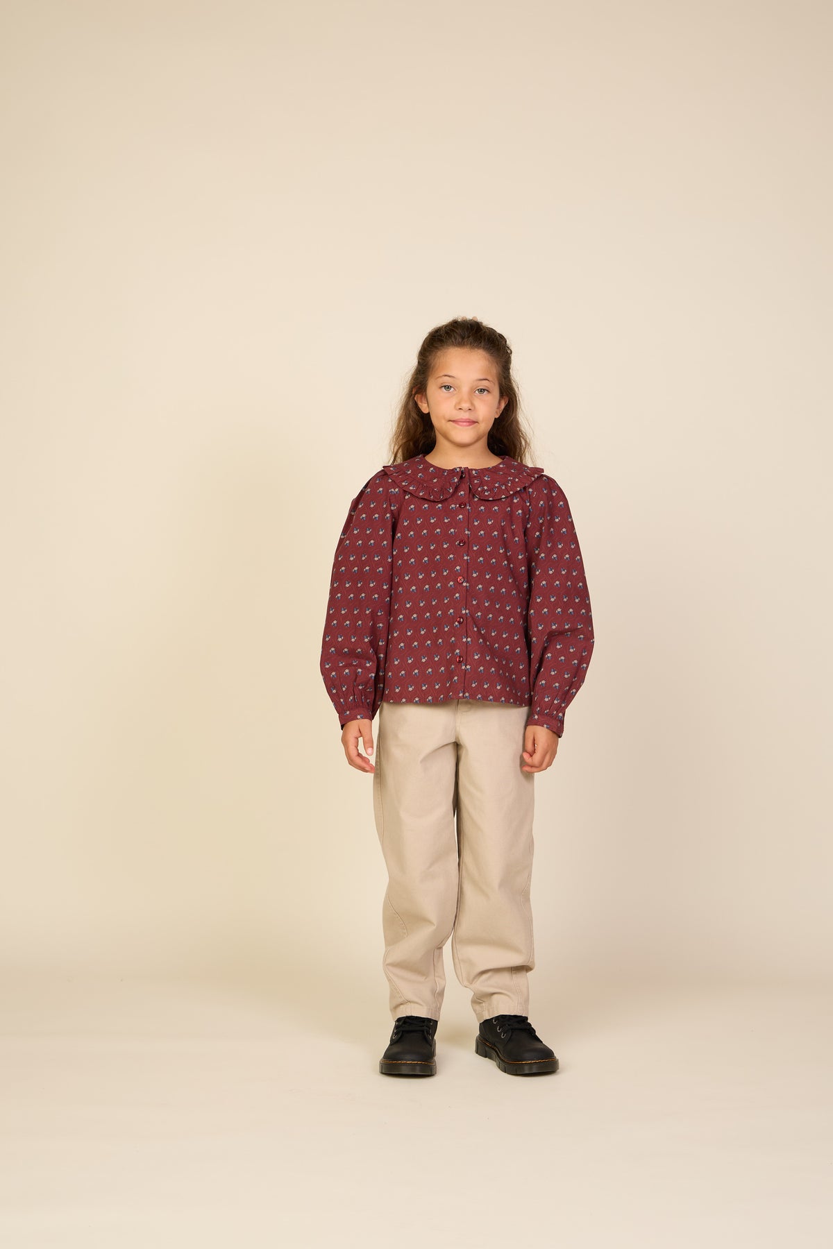 Popelinebluse mit Rüschenkragen Tween - Bordeaux Flowerprint | 101454 Julia
