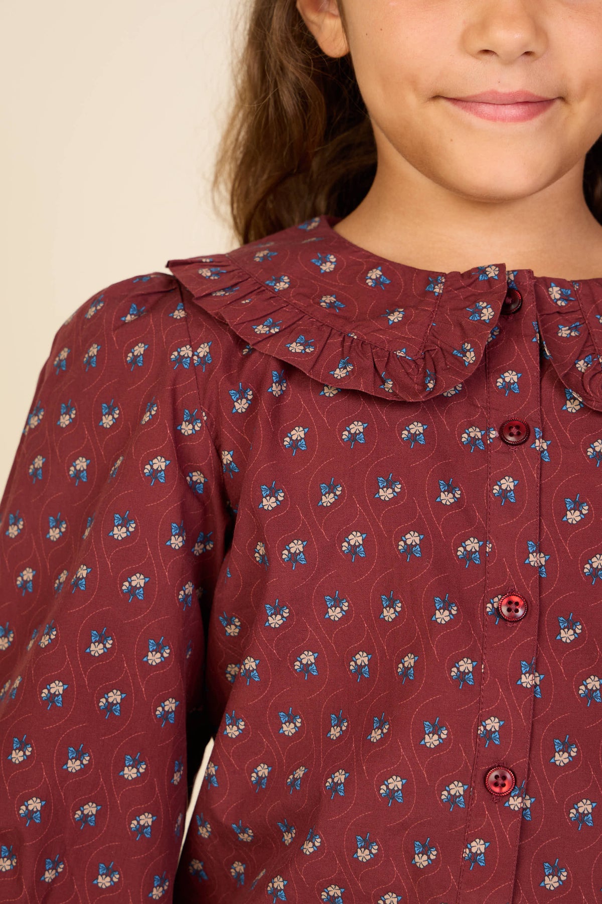Popelinebluse mit Rüschenkragen Tween - Bordeaux Flowerprint | 101454 Julia
