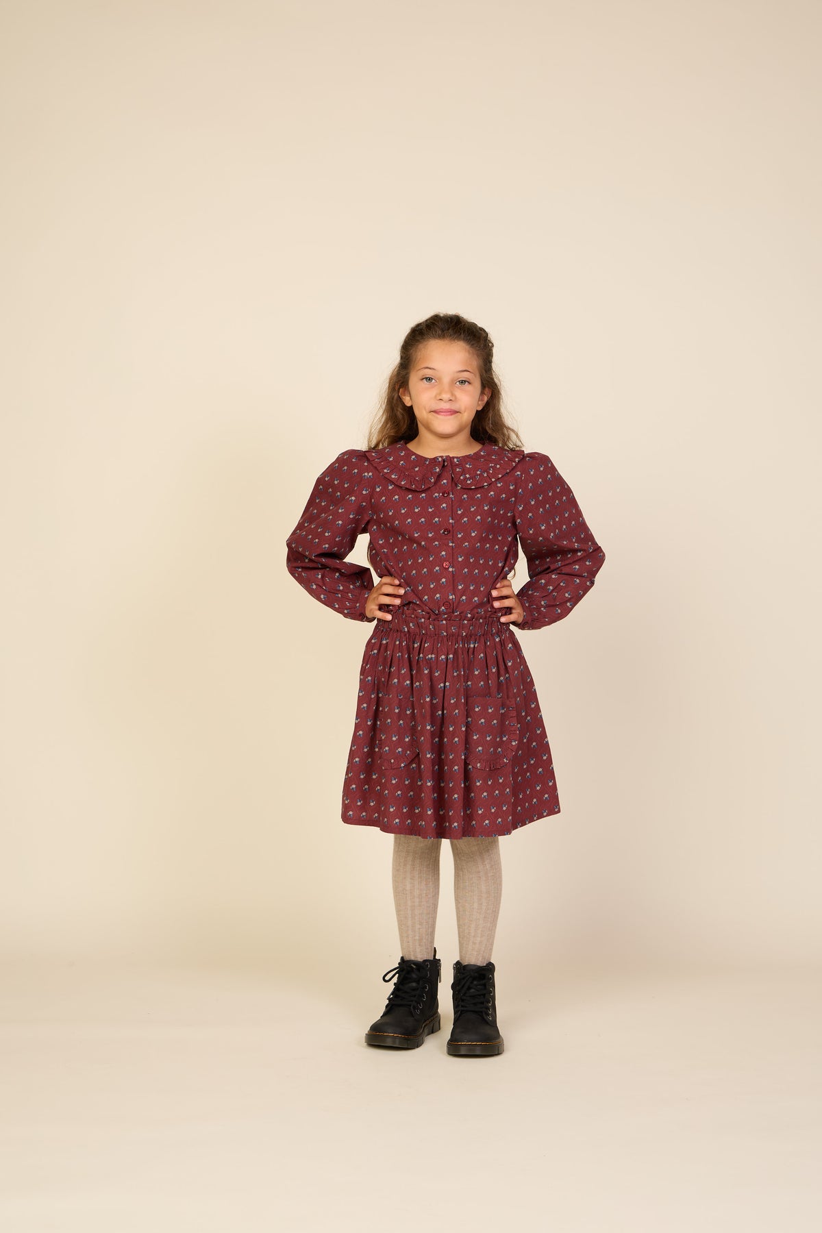 Popelinerock mit Rüschentaschen Tween - Bordeaux Flowerprint | 101448 Julia
