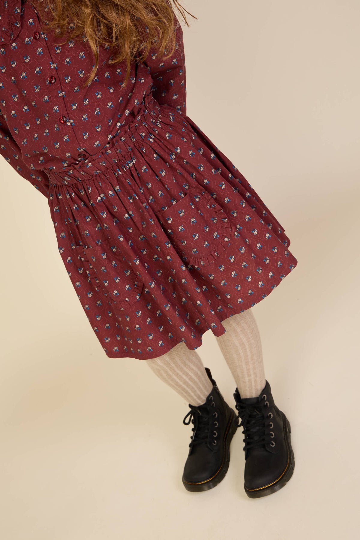 Popelinerock mit Rüschentaschen Tween - Bordeaux Flowerprint | 101448 Julia