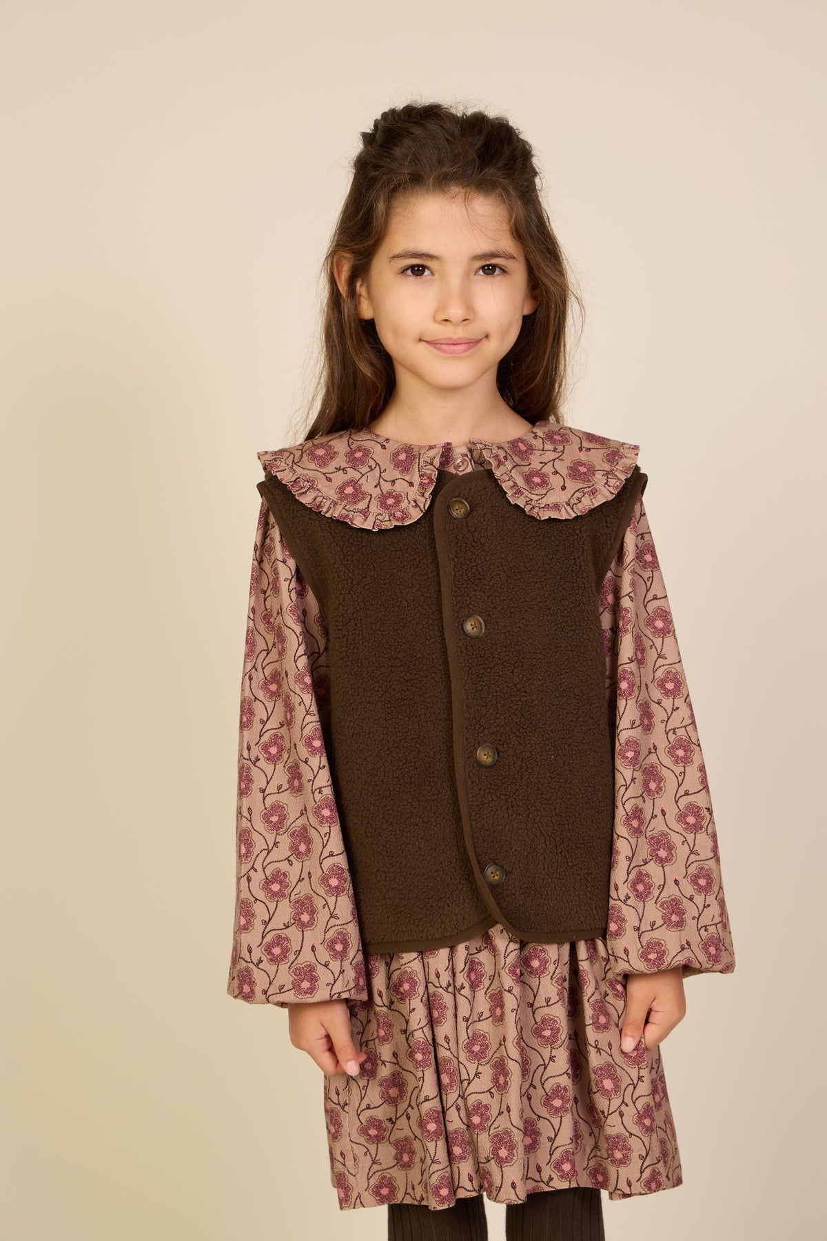 Geblümtes Baumwollkleid mit Rüschenkragen Tween - Rose/Bordeaux | 101426 Nova