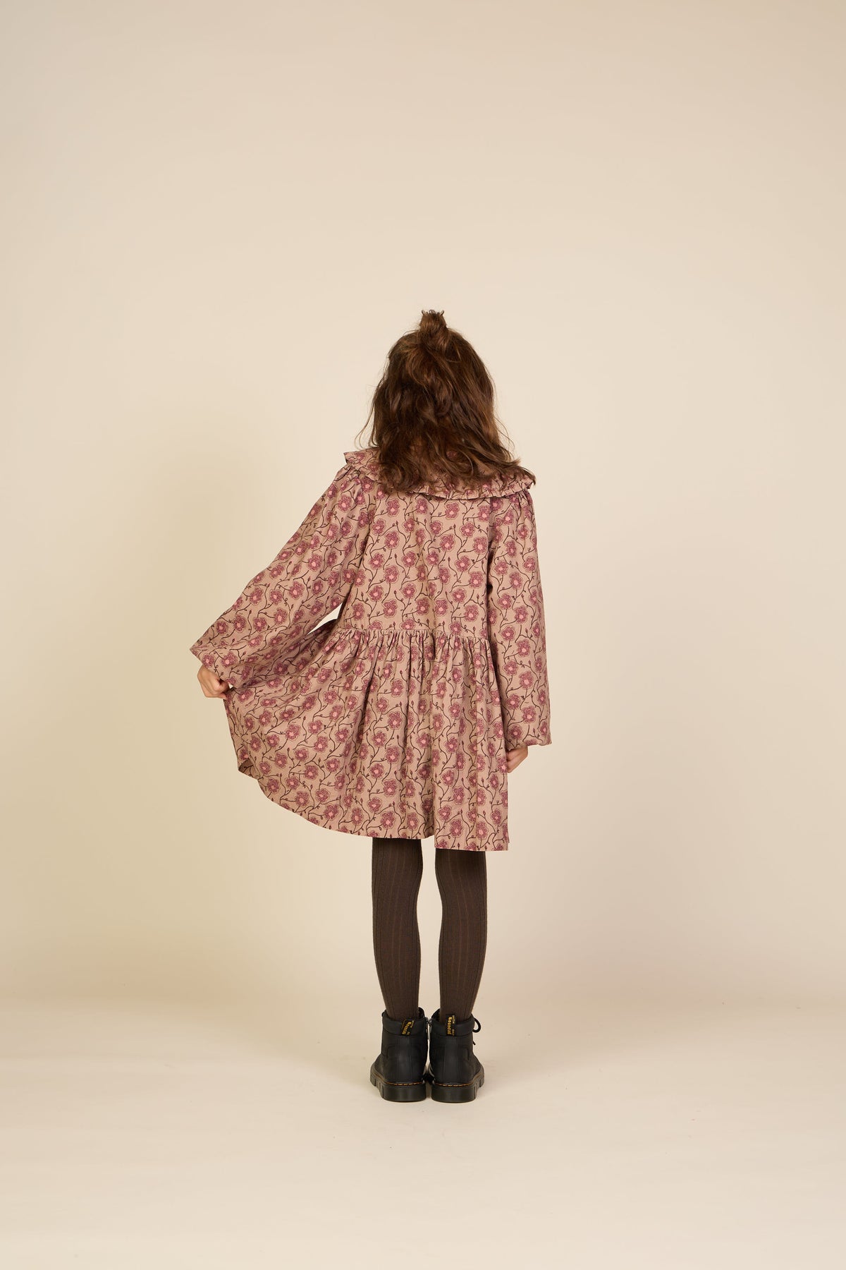 Geblümtes Baumwollkleid mit Rüschenkragen Tween - Rose/Bordeaux | 101426 Nova