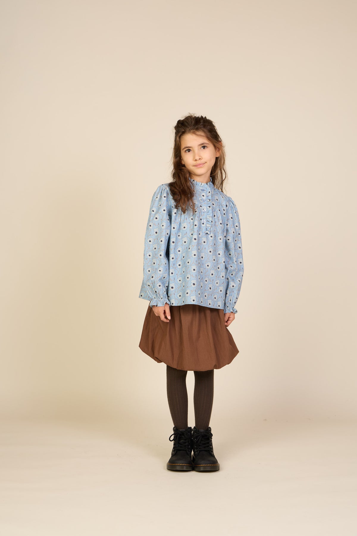 Geblümte Baumwollbluse mit Knopfleiste Tween - Blue/Brown | 101436 Nova