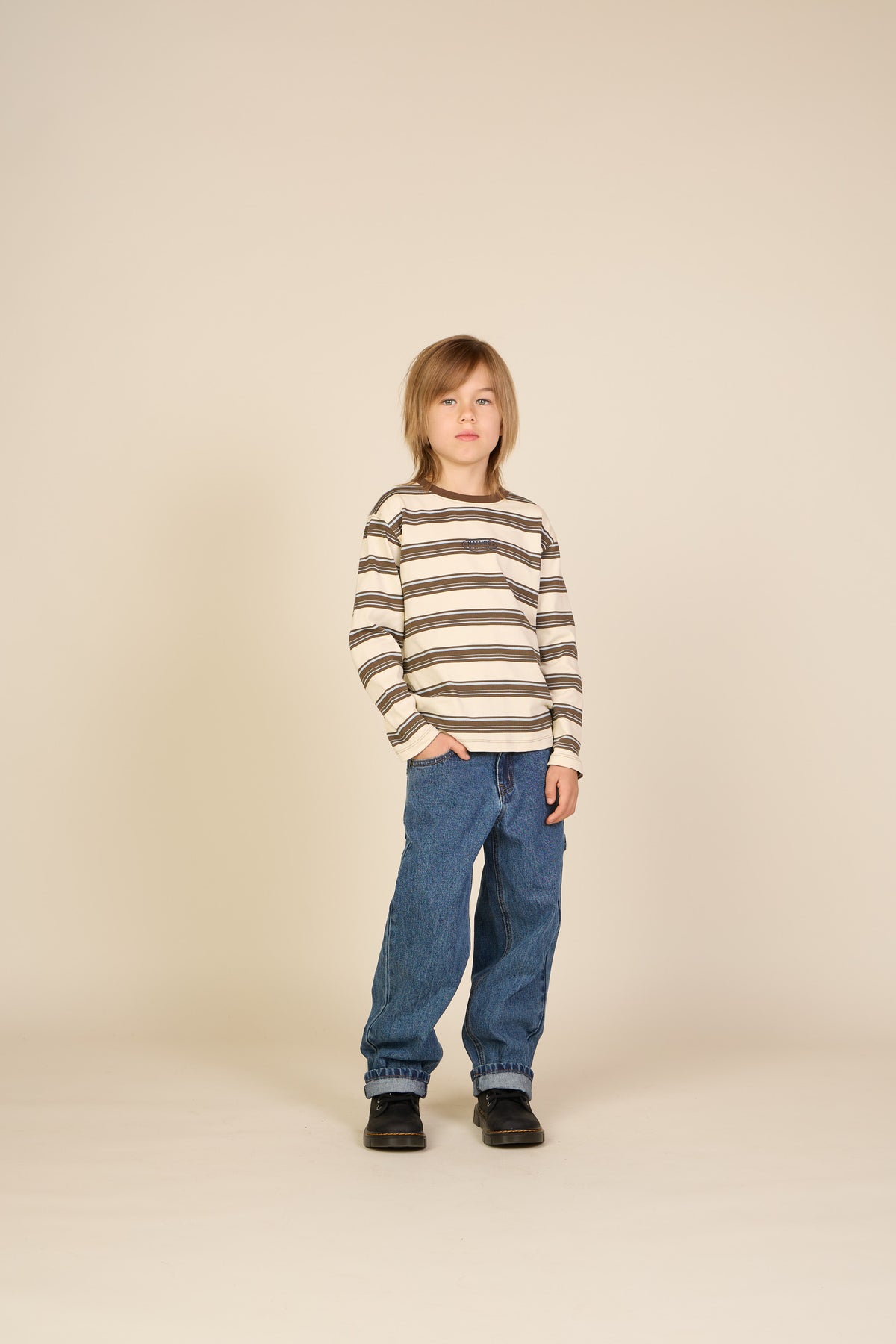 Gestreiftes Langarmshirt Tween - Offwhite/Brown | 101702 Hugo