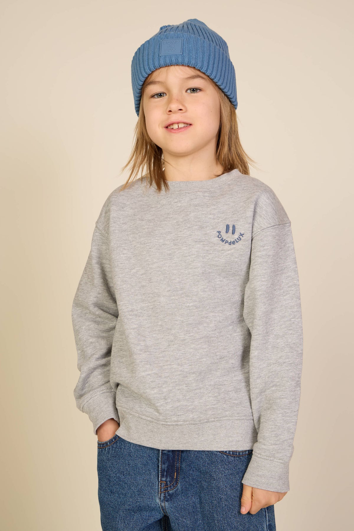 Rundhals-Sweatshirt mit Smiley-Stickerei Tween - Grey Melange | 101578 Andrew