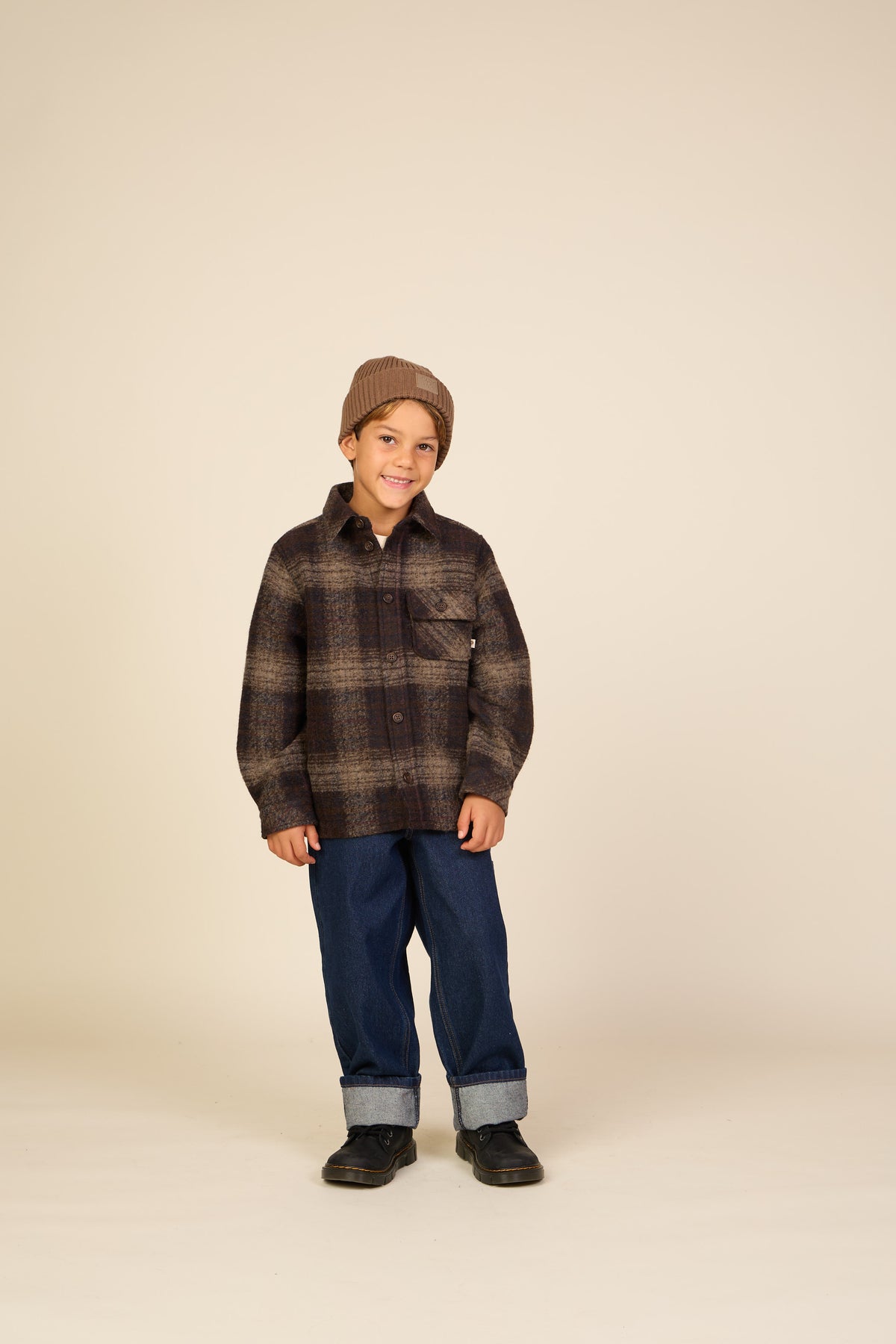 Kariertes Overshirt aus gebürsteter Wollmischung Tween - Brown Check | 101526 Daxton