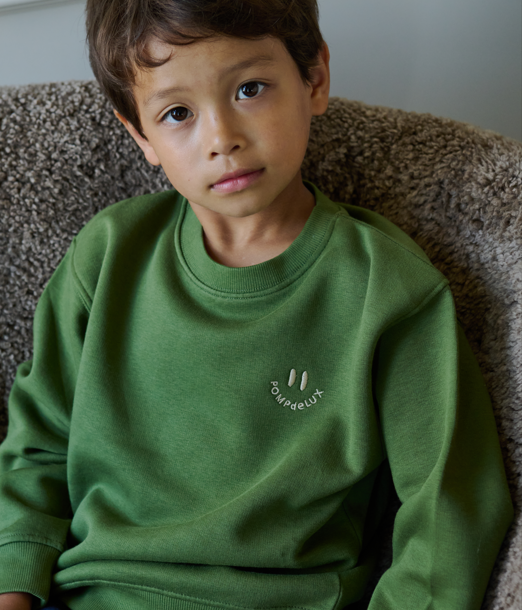 Smiley Crew Neck Sweatshirt - Tween - Moss Green | 101576 Andrew
