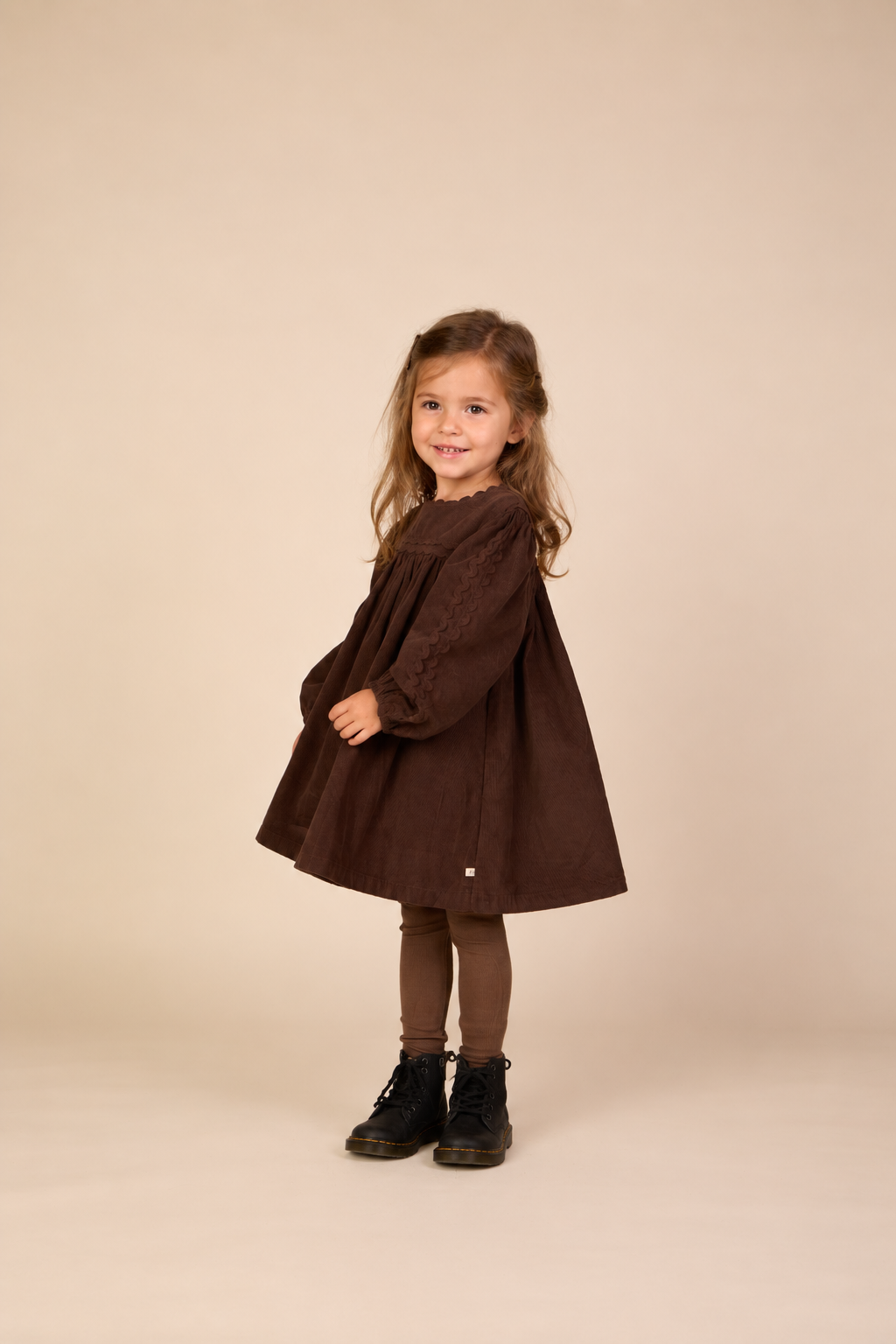 Cordkleid mit Zickzackborte Kids - Dark Brown | 101473 Sille