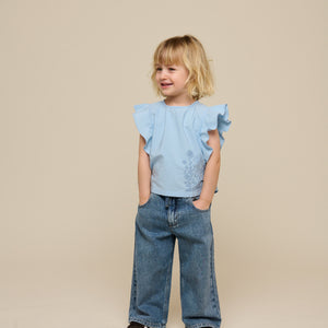 Popelinebluse mit Stickerei - Kids - Powder Blue | 101042 Barbara