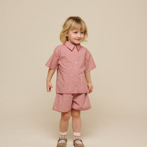 Gestreiftes Poplinhemd und Shorts Set - Kids - Old Rose/Cherry Red | 100946 Olivia